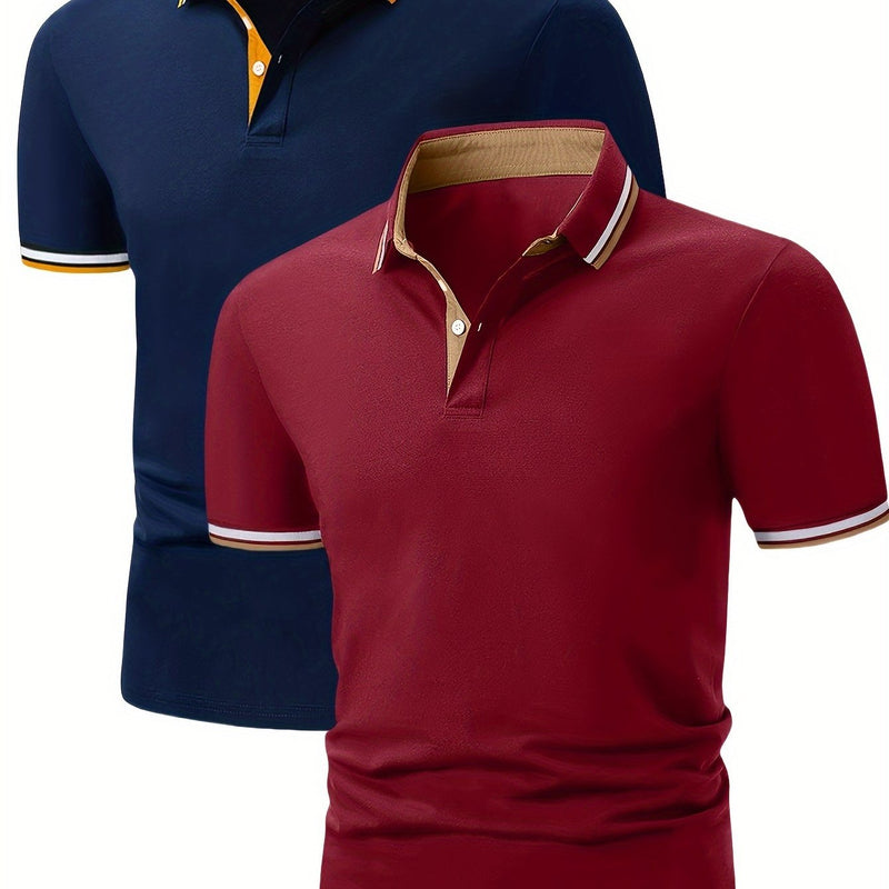 2pcs Men's Polo Short Sleeve Shirts Stylish