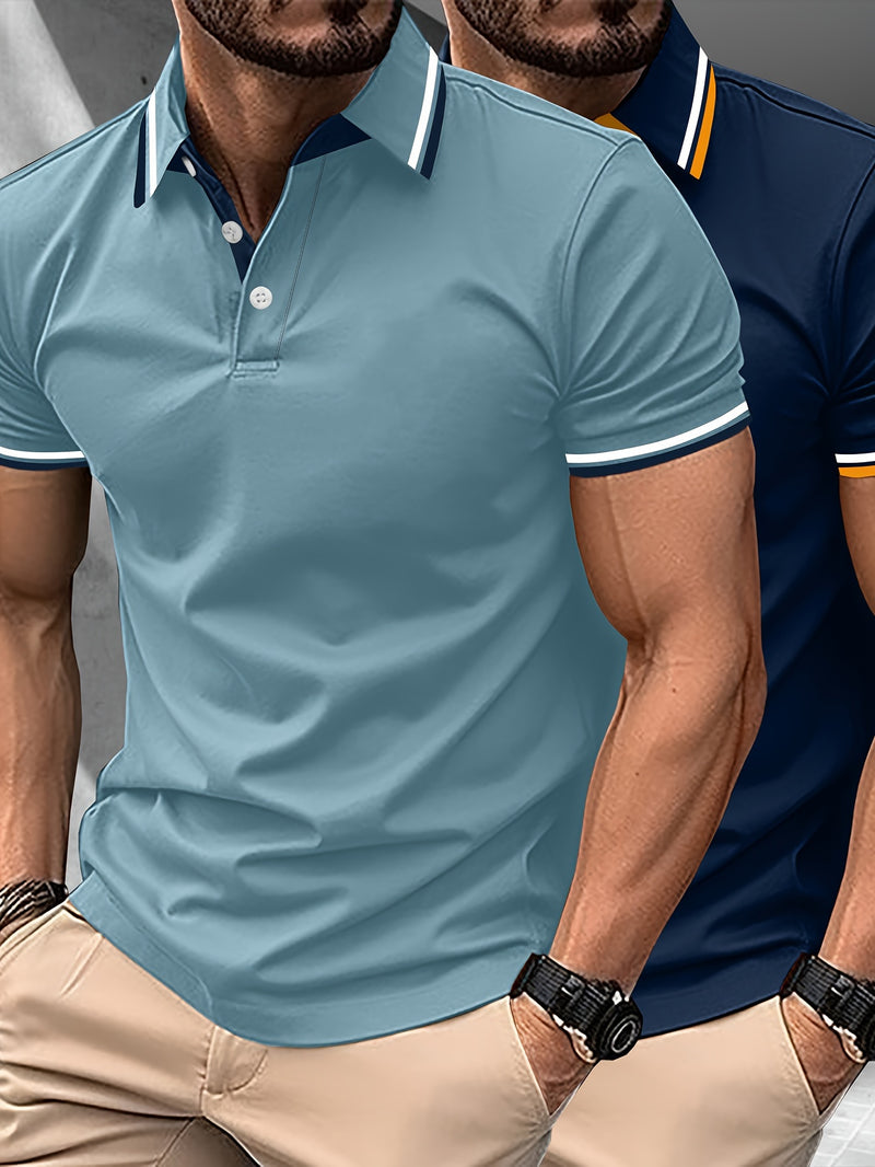 2pcs Men's Polo Short Sleeve Shirts Stylish