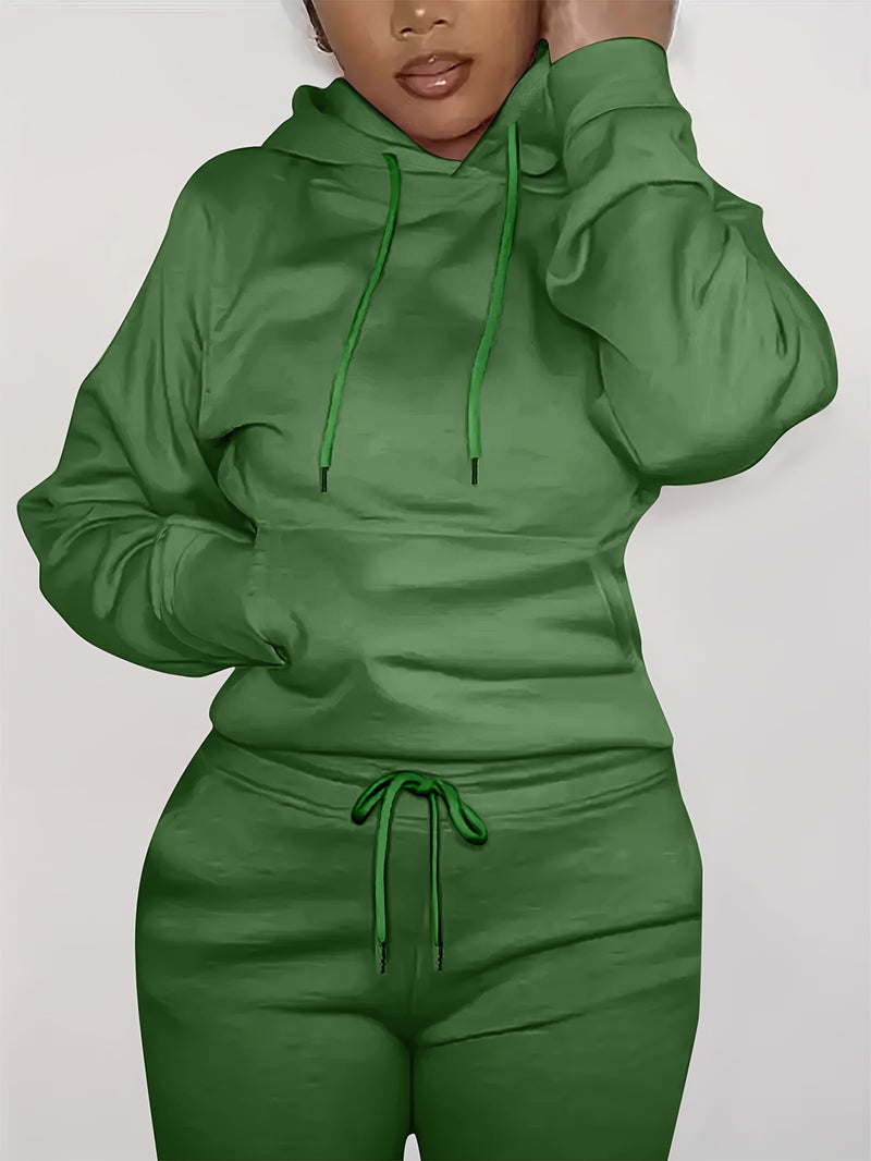 Casual Long Sleeve Drawstring Hoodies Sweatshirt, Solid , Without Pants