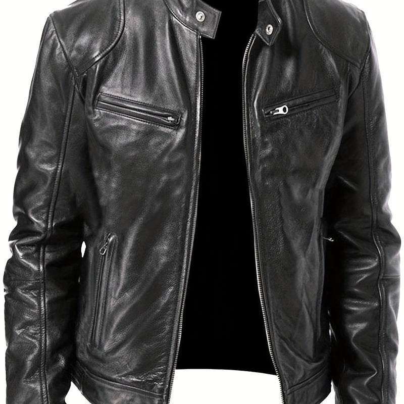 Men's Faux Leather Motorcycle Jacket  for Autumn and Winter