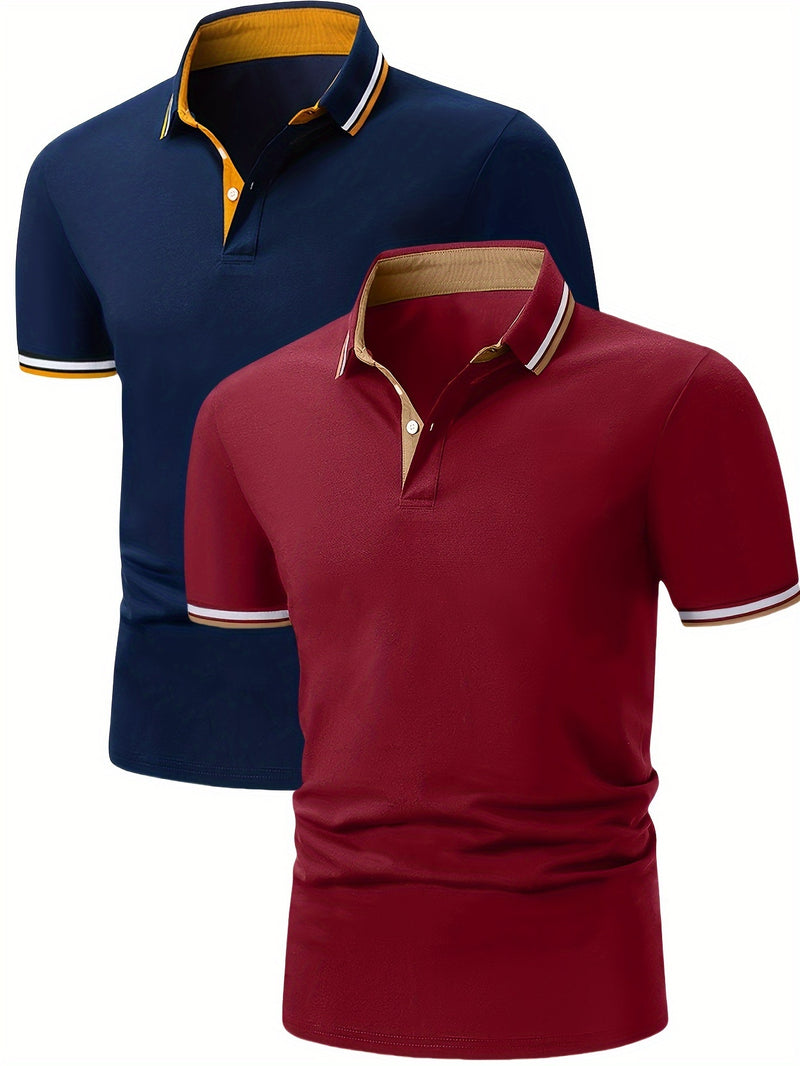 2pcs Men's Polo Short Sleeve Shirts Stylish