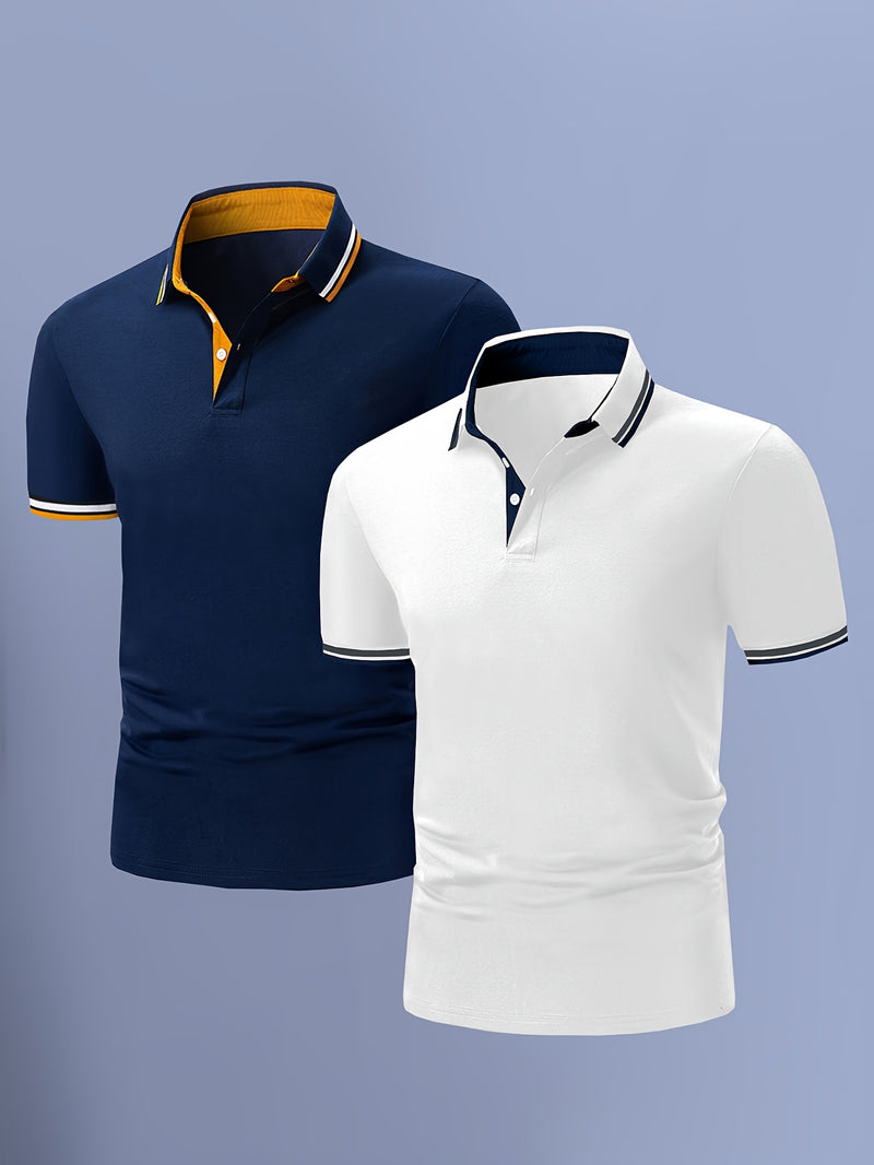 2pcs Men's Polo Short Sleeve Shirts Stylish