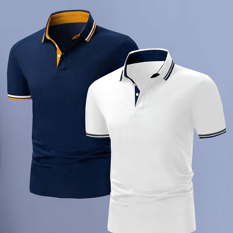 2pcs Men's Polo Short Sleeve Shirts Stylish