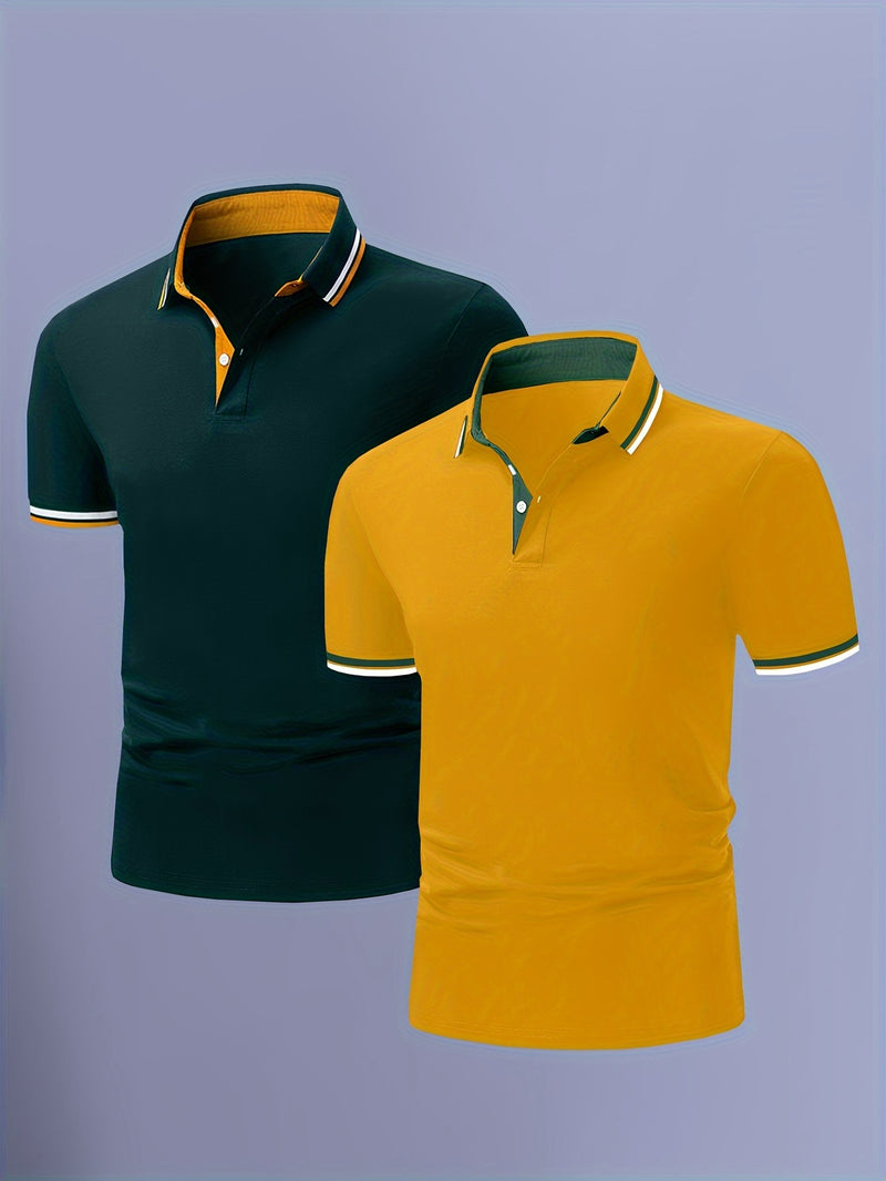 2pcs Men's Polo Short Sleeve Shirts Stylish