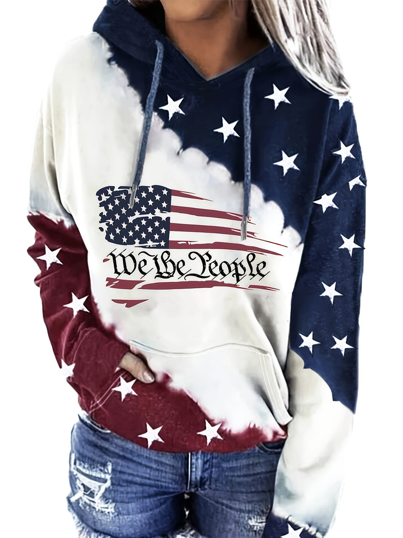 American Flag Print Drawstring Hoodie