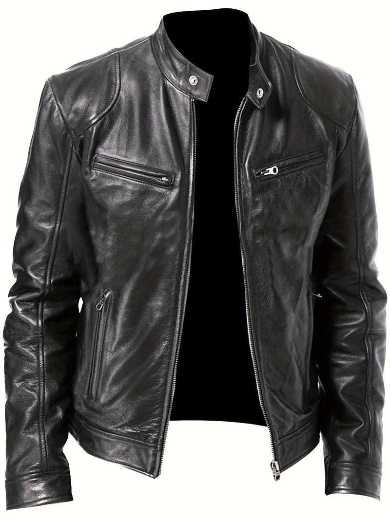 Men's Faux Leather Motorcycle Jacket  for Autumn and Winter