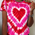 Heart Pattern Crew Neck T-Shirt, Casual Short Sleeve Top for Spring & Summer