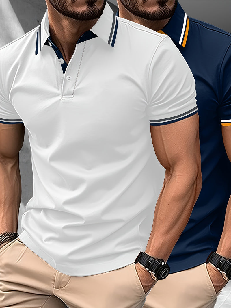 2pcs Men's Polo Short Sleeve Shirts Stylish