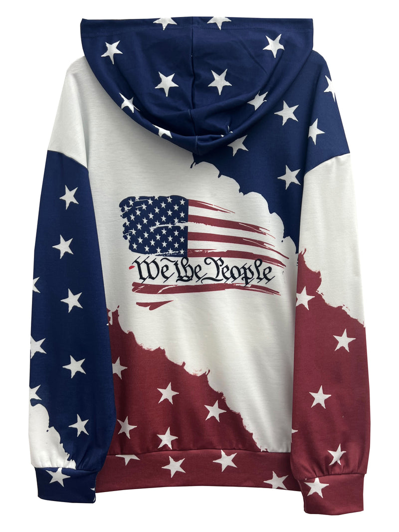 American Flag Print Drawstring Hoodie