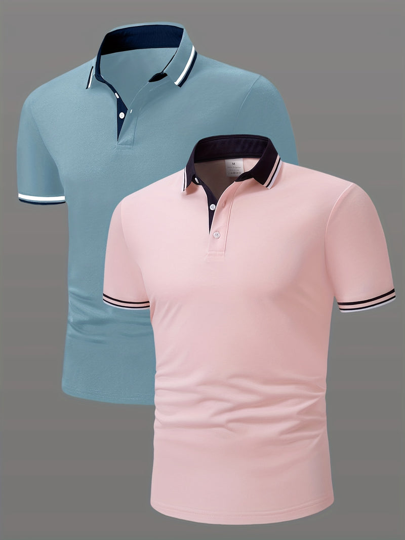 2pcs Men's Polo Short Sleeve Shirts Stylish