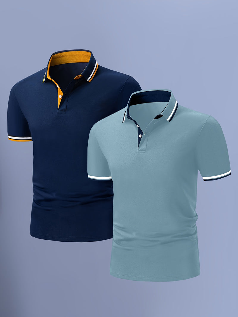 2pcs Men's Polo Short Sleeve Shirts Stylish