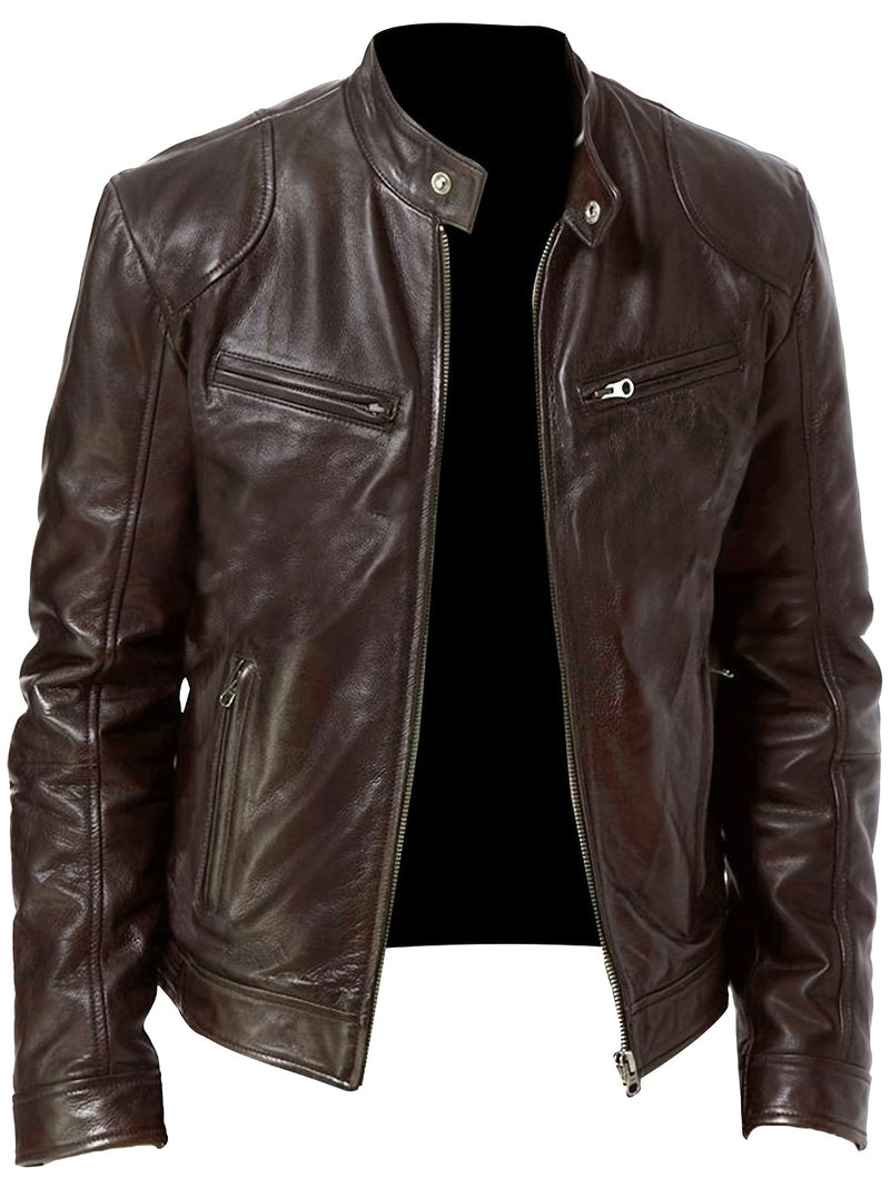 Men's Faux Leather Motorcycle Jacket  for Autumn and Winter