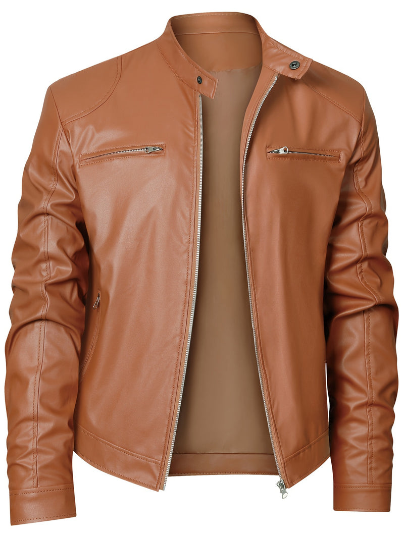 Men's Faux Leather Motorcycle Jacket  for Autumn and Winter