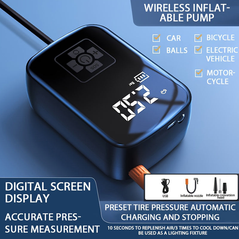 Portable Air Compressor Pump with LED Light, USB Charging