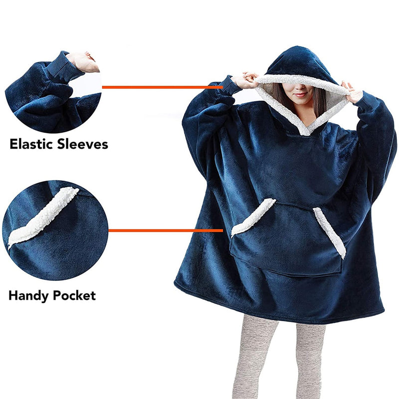 Oversized Hoodie Blanket With Sleeves Sweatshirt Plaid Winter Fleece For Women