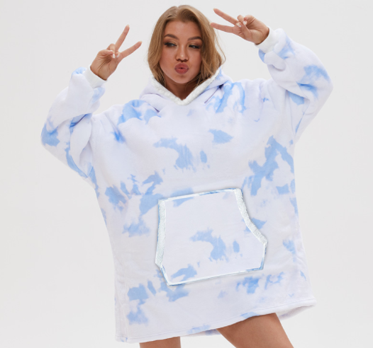 Oversized Hoodie Blanket With Sleeves Sweatshirt Plaid Winter Fleece For Women