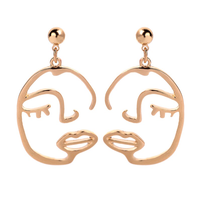 2019 Korean Fashion Jewelry Gold Color Alloy Face Dangle Earrings