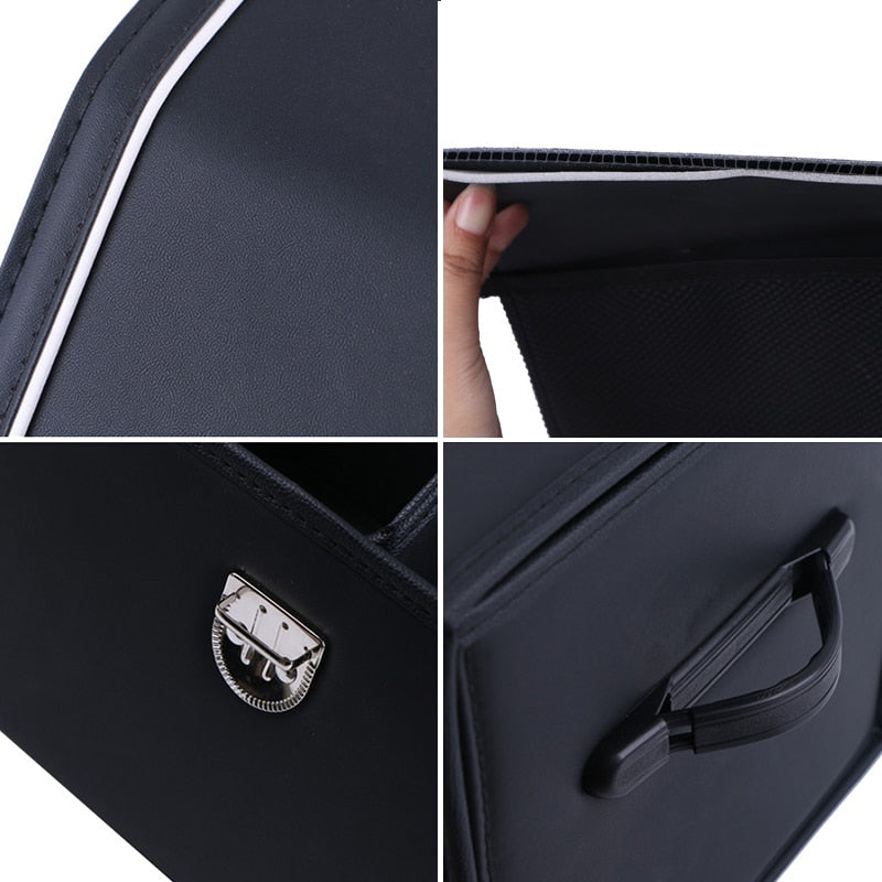 Hight Quality Auto Storage Box Large Capacity Foldable Organize Box Accessories Car Inner Leather Car Organizer Waterproof Black