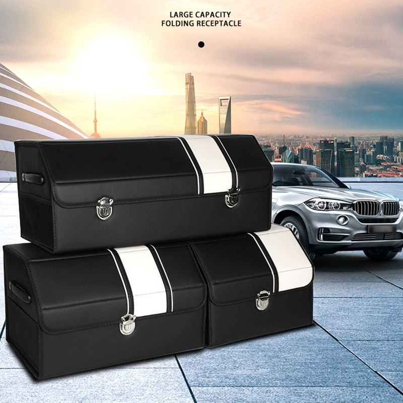 Hight Quality Auto Storage Box Large Capacity Foldable Organize Box Accessories Car Inner Leather Car Organizer Waterproof Black