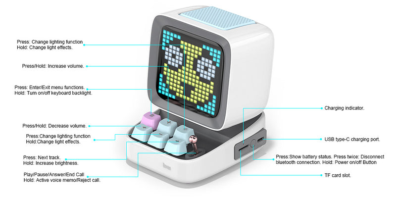 Divoom Ditoo Retro Pixel Art Game Bluetooth Speaker with 16X16 LED App Controlled Front Screen