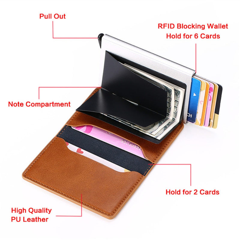 Wallet Men Women RFID  Aluminum Bank Cardholder Case Vintage Leather