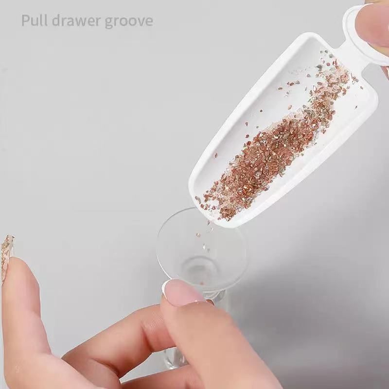 Double Layer Glitter Powder Drill Nail Art Manicure Tools Profesional Jewelry Recycling Box Storage Portable Container White DIY