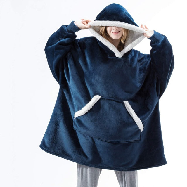 Oversized Hoodie Blanket With Sleeves Sweatshirt Plaid Winter Fleece For Women