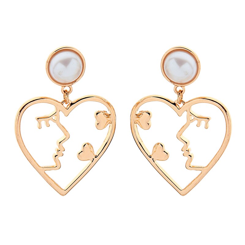 2019 Korean Fashion Jewelry Gold Color Alloy Face Dangle Earrings