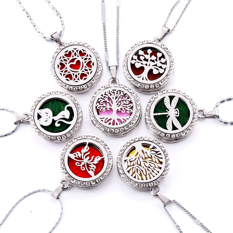 10 styles Aroma locket Necklace Magnetic Stainless Steel Aromatherapy Essential Oil Diffuser Perfume  Locket Pendant Jewelry