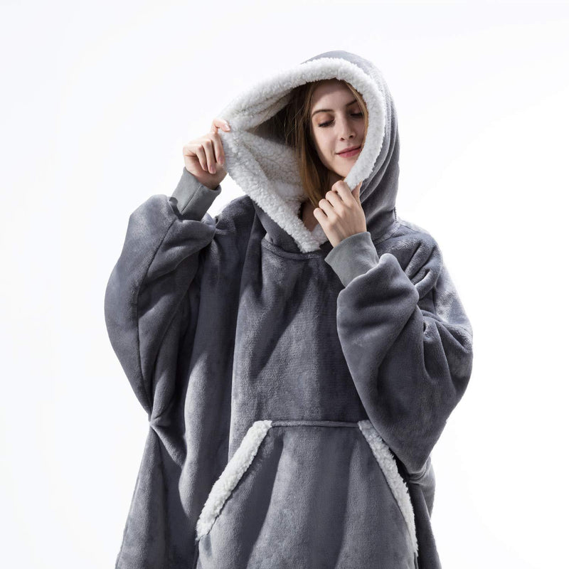 Oversized Hoodie Blanket With Sleeves Sweatshirt Plaid Winter Fleece For Women