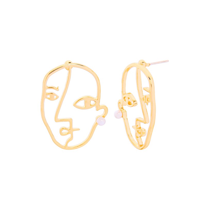 2019 Korean Fashion Jewelry Gold Color Alloy Face Dangle Earrings