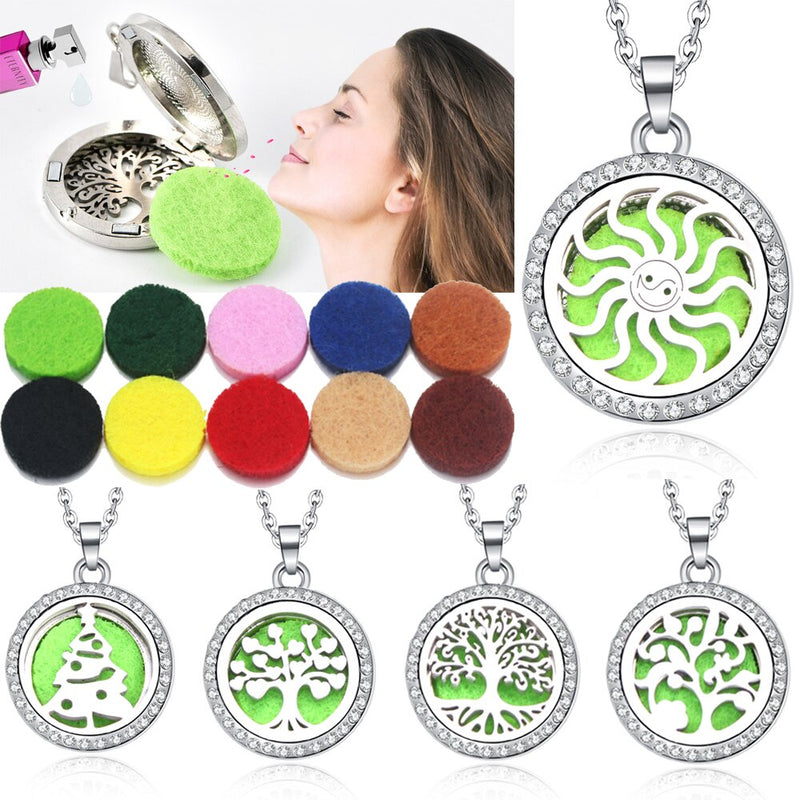 10 styles Aroma locket Necklace Magnetic Stainless Steel Aromatherapy Essential Oil Diffuser Perfume  Locket Pendant Jewelry